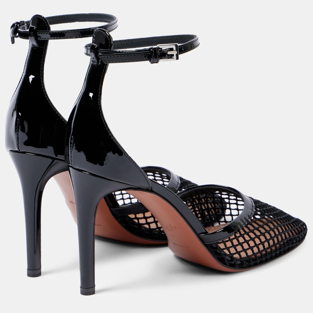 Alaia Leather-Trimmed Black Mesh Heels - Picture 2 of 15